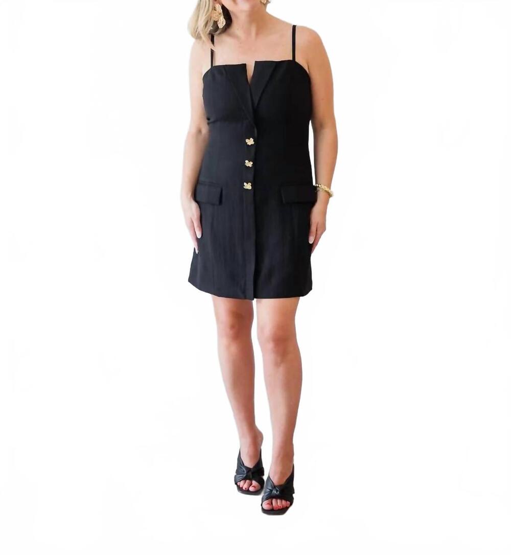 NEW STRUT & BOLT women's lapel mini dress with tailored buttons in black